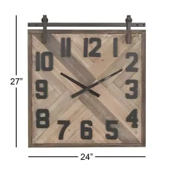 Outlet Kirklands Home Brown Wood Black Metal Accent Square Wall Clock