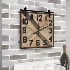 Outlet Kirklands Home Brown Wood Black Metal Accent Square Wall Clock