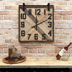 Outlet Kirklands Home Brown Wood Black Metal Accent Square Wall Clock