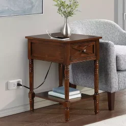 Kirklands Home Wood Charging Traditional Accent Table Brown