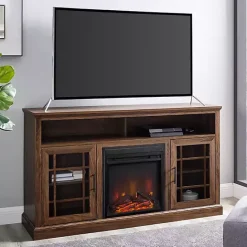 Outlet Kirklands Home Wood 2-Door LED Fireplace Cabinet Brown