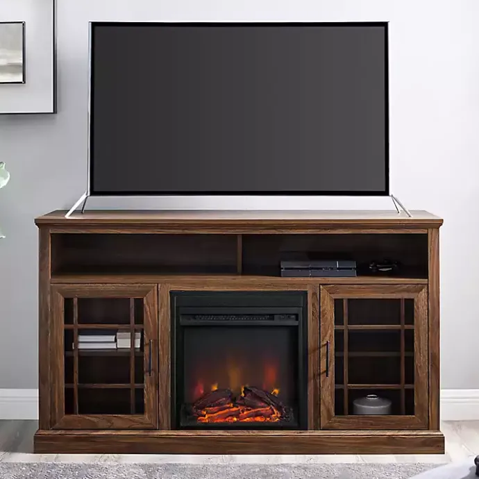 Outlet Kirklands Home Wood 2-Door LED Fireplace Cabinet Brown