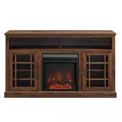 Outlet Kirklands Home Wood 2-Door LED Fireplace Cabinet Brown