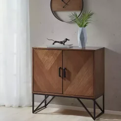 Kirklands Home Brown Wood Frame Metal Base 2-Door Cabinet