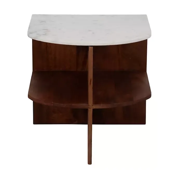 Best Kirklands Home Brown Wood Half Round Marble Accent Table White