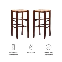 Outlet Kirklands Home Wood Seagrass Backless 2-pc. Bar Stool Set Brown