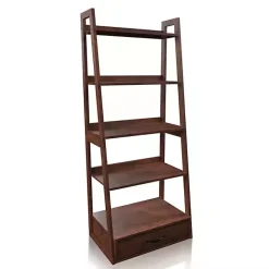 Best Kirklands Home Wood 5-Shelf Leaning Bookshelf Brown