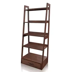 Best Kirklands Home Wood 5-Shelf Leaning Bookshelf Brown