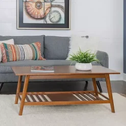 Clearance Kirklands Home Wood Slatted Bottom Shelf Coffee Table Brown