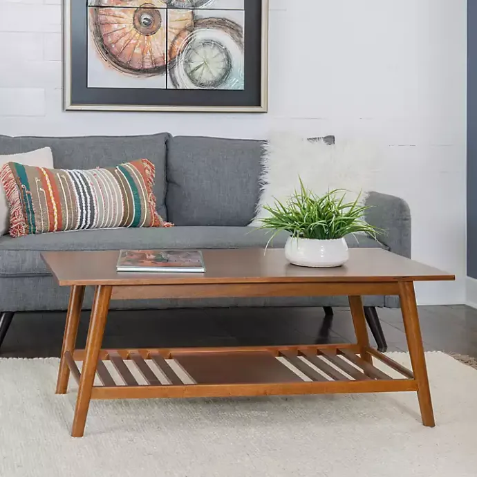 Clearance Kirklands Home Wood Slatted Bottom Shelf Coffee Table Brown