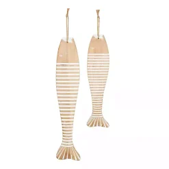 New Kirklands Home Wood Striped Fish Wall Plaques, Set of 2 Brown