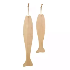 New Kirklands Home Wood Striped Fish Wall Plaques, Set of 2 Brown