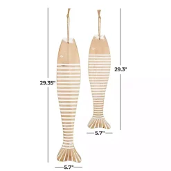New Kirklands Home Wood Striped Fish Wall Plaques, Set of 2 Brown