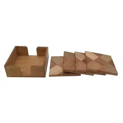 New Kirklands Home Wood Tile Coasters and Holder, Set of 5 Brown