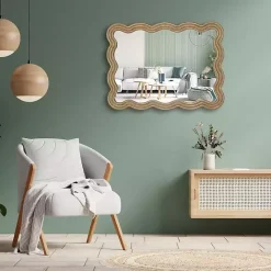 Sale Kirklands Home Brown Wood Wavy Adria Wall Mirror