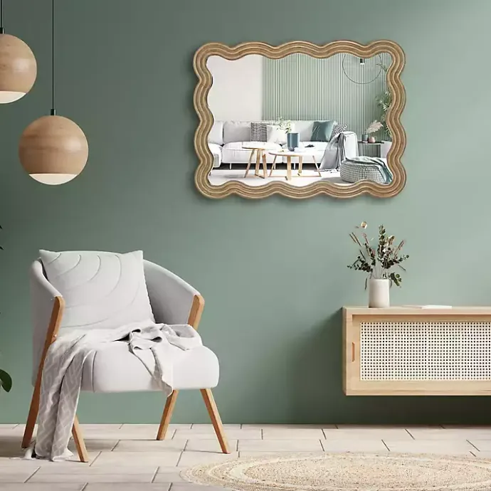 Sale Kirklands Home Brown Wood Wavy Adria Wall Mirror