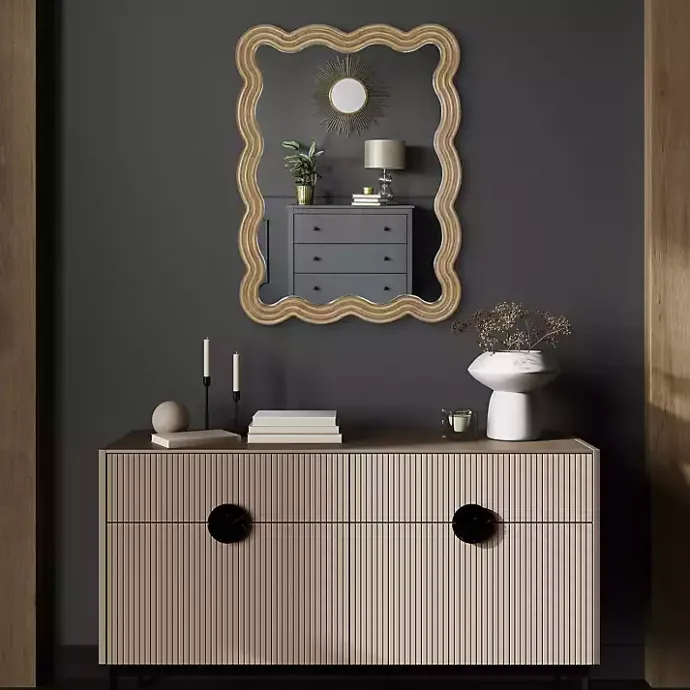 Sale Kirklands Home Brown Wood Wavy Adria Wall Mirror