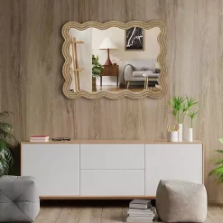 Sale Kirklands Home Brown Wood Wavy Adria Wall Mirror