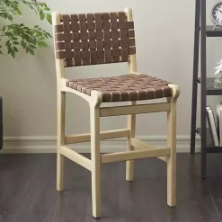 New Kirklands Home Woven Leather Wooden Counter Stool Brown