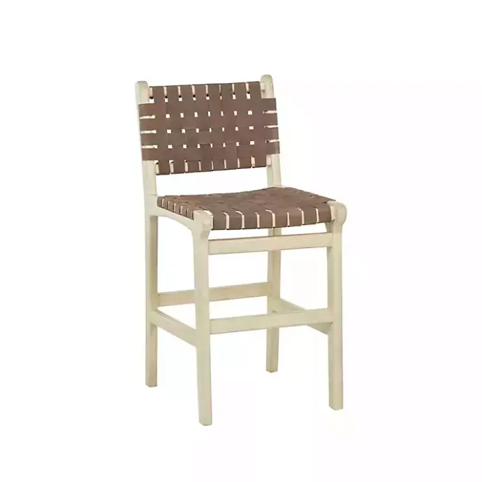 New Kirklands Home Woven Leather Wooden Counter Stool Brown