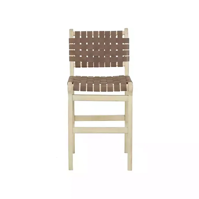 New Kirklands Home Woven Leather Wooden Counter Stool Brown