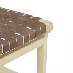 New Kirklands Home Woven Leather Wooden Counter Stool Brown