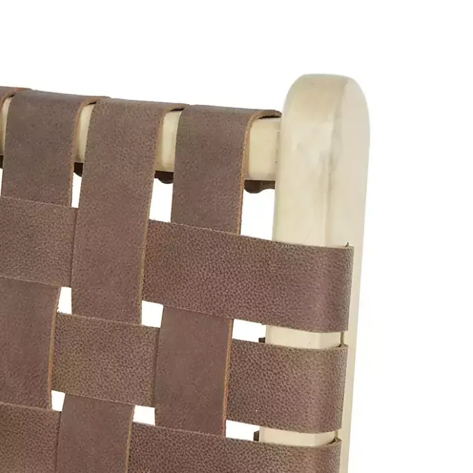 New Kirklands Home Woven Leather Wooden Counter Stool Brown