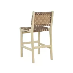 New Kirklands Home Woven Leather Wooden Counter Stool Brown