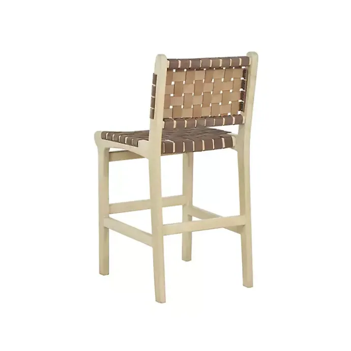New Kirklands Home Woven Leather Wooden Counter Stool Brown