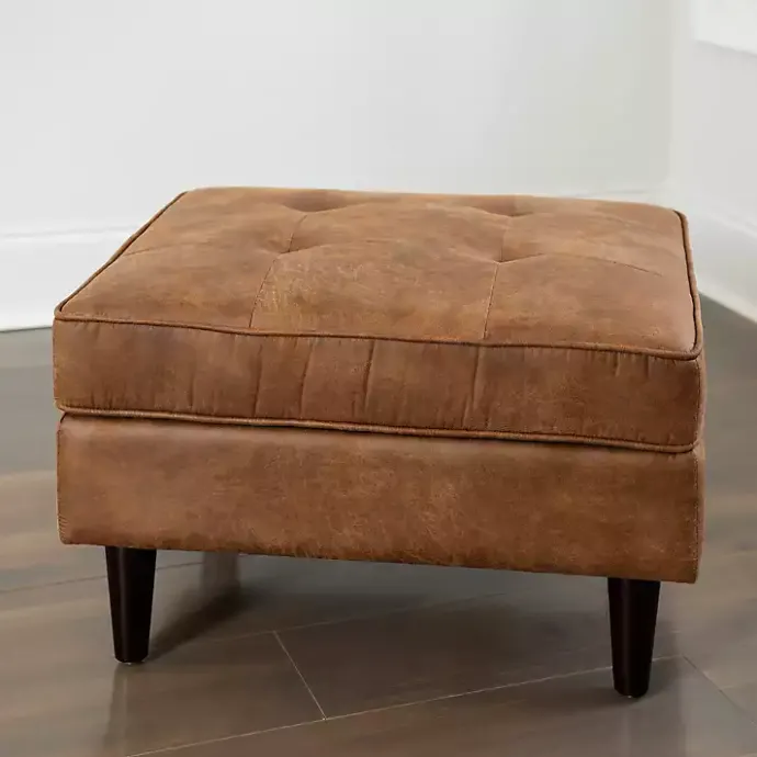 New Kirklands Home Wyatt Faux Leather Ottoman Brown