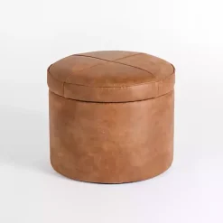 New Kirklands Home Wyatt Faux Leather Storage Ottoman Brown