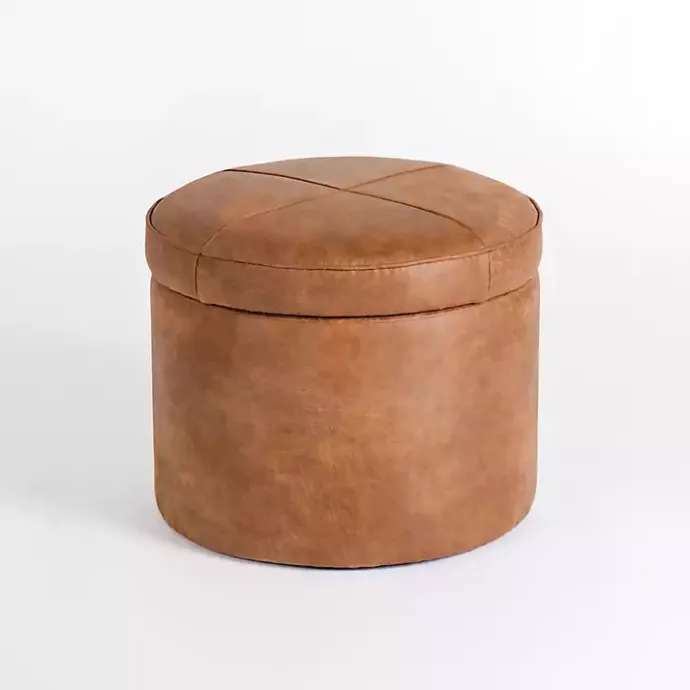 New Kirklands Home Wyatt Faux Leather Storage Ottoman Brown