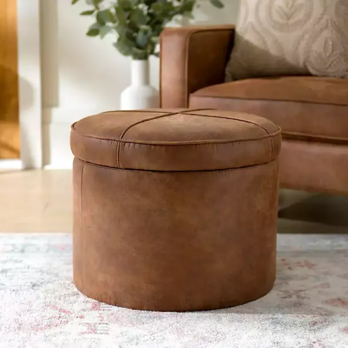 New Kirklands Home Wyatt Faux Leather Storage Ottoman Brown