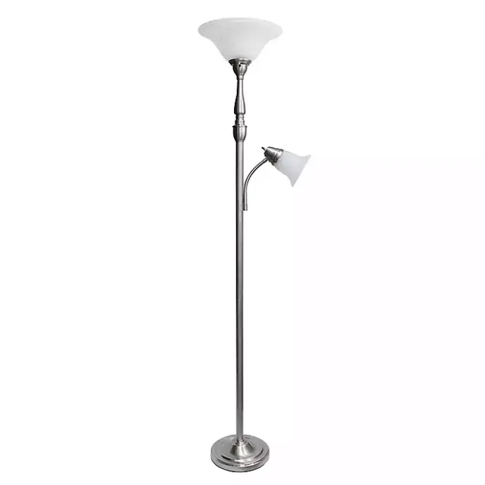 Hot Kirklands Home Brushed Nickel Base Marble Glass Shade Floor Lamp Gray