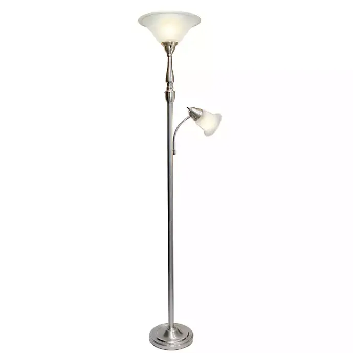 Hot Kirklands Home Brushed Nickel Base Marble Glass Shade Floor Lamp Gray
