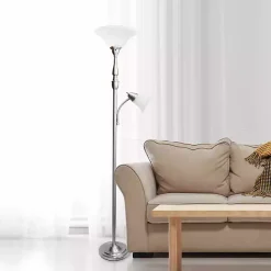 Hot Kirklands Home Brushed Nickel Base Marble Glass Shade Floor Lamp Gray