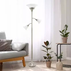 Hot Kirklands Home Brushed Nickel 3-Scallop Glass Floor Lamp Gray