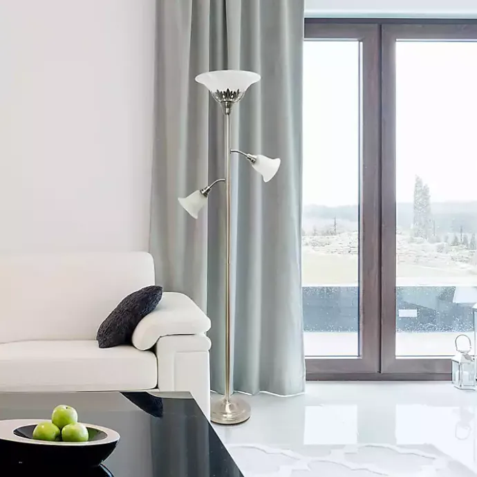 Hot Kirklands Home Brushed Nickel 3-Scallop Glass Floor Lamp Gray