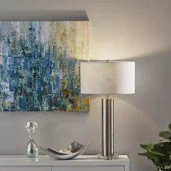 Best Kirklands Home Brushed Steel Cylinder Table Lamp White