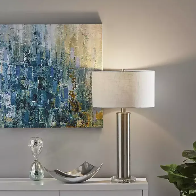 Best Kirklands Home Brushed Steel Cylinder Table Lamp White