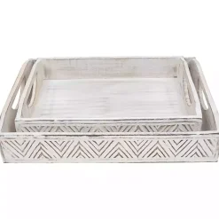 Best Kirklands Home Brushed Chevron Carved Trays, Set of 2 White