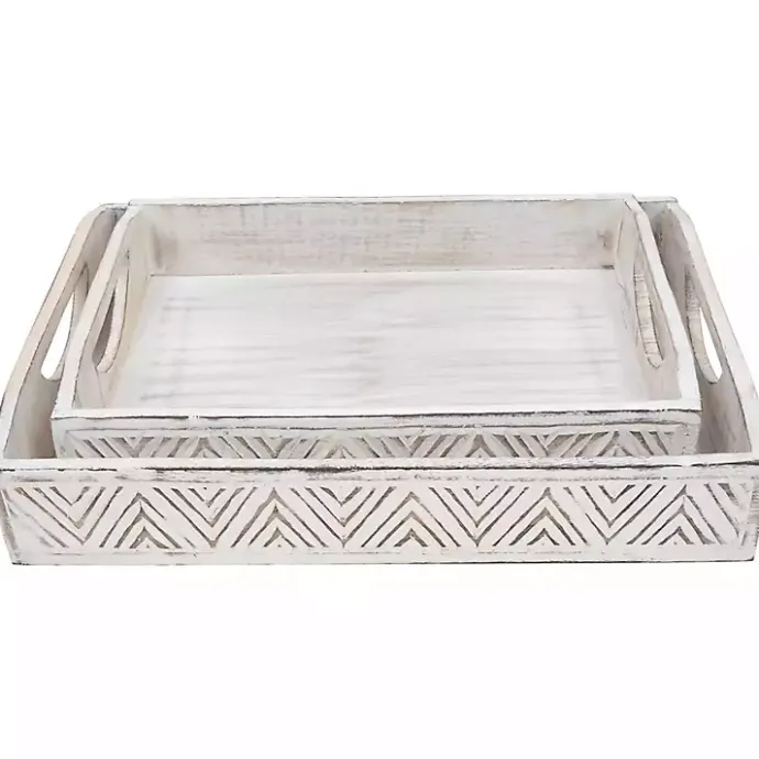 Best Kirklands Home Brushed Chevron Carved Trays, Set of 2 White