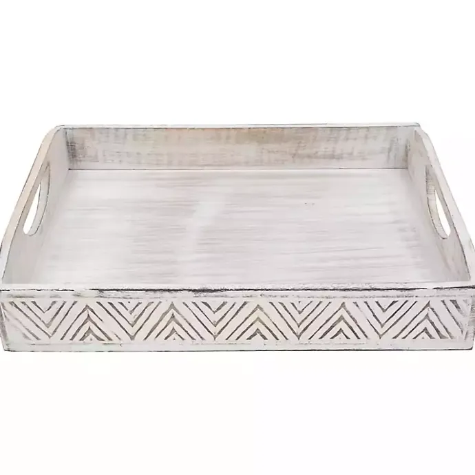 Best Kirklands Home Brushed Chevron Carved Trays, Set of 2 White