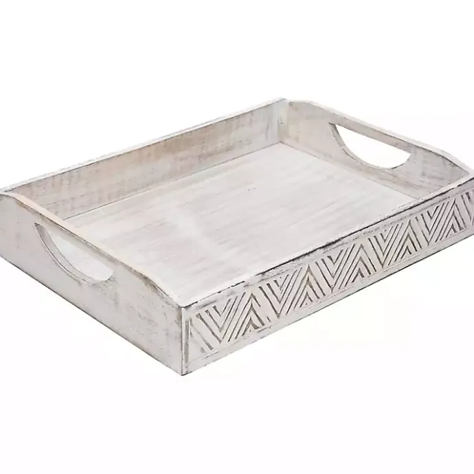 Best Kirklands Home Brushed Chevron Carved Trays, Set of 2 White