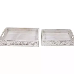 Best Kirklands Home Brushed Chevron Carved Trays, Set of 2 White