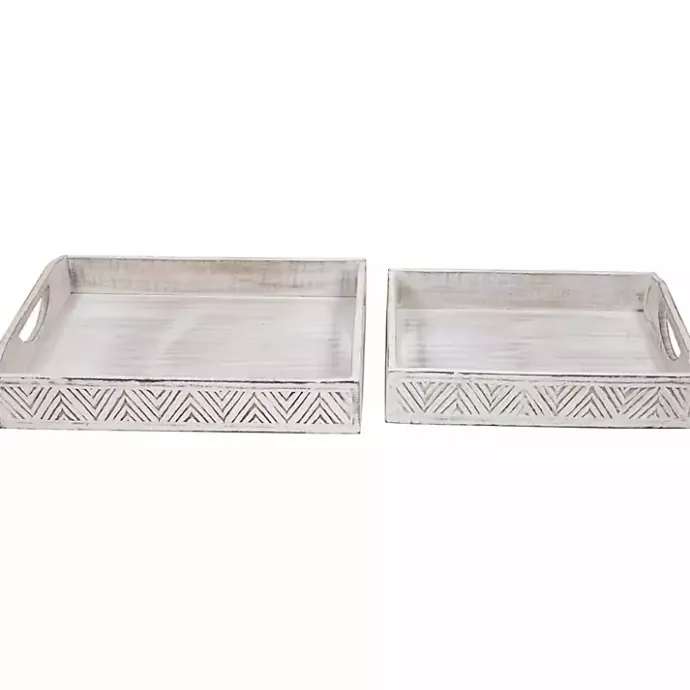 Best Kirklands Home Brushed Chevron Carved Trays, Set of 2 White