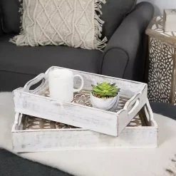 Best Kirklands Home Brushed Mandala Carved Trays, Set of 2 White