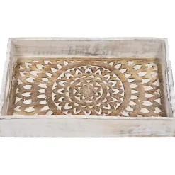 Best Kirklands Home Brushed Mandala Carved Trays, Set of 2 White