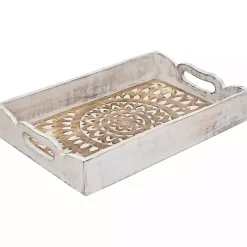 Best Kirklands Home Brushed Mandala Carved Trays, Set of 2 White