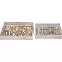 Best Kirklands Home Brushed Mandala Carved Trays, Set of 2 White